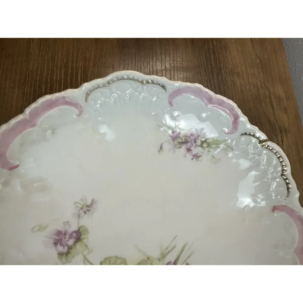 Antique Burley & Company Chicago Porcelain Reticulated Floral Bowl Gold Rim
